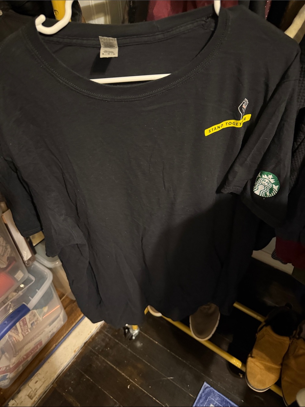 Starbucks Black Tee with Yellow "Stand Together" Accent